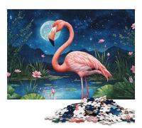 Puzzle quadrati creativi da 1000 pezzi con fenicotteri al chiaro di luna, paesaggio notturno sereno, per adulti e puzzle in legno, gioco intellettuale, 1000 pezzi (75x50 cm)