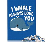 Puzzle quadrati creativi da 1000 pezzi con illustrazione di balena e gioco di parole d'amore per adulti e puzzle in legno, giocattoli educativi, 1000 pezzi (75x50 cm)