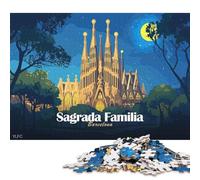 Puzzle quadrati creativi da 1000 pezzi con illustrazione notturna della Sagrada Familia di Barcellona per adulti e puzzle in legno, gioco educativo per adulti (75x50 cm)