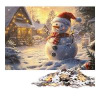 Puzzle quadrati creativi da 1000 pezzi con pupazzo di neve sorridente nel paese delle meraviglie invernale per adulti e puzzle in legno, gioco impegnativo 1000 pezzi (75x50 cm)