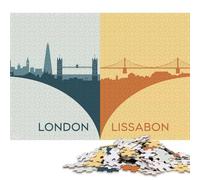 Puzzle quadrati creativi da 1000 pezzi con silhouette dello skyline della città di Londra e Lisbona per adulti e puzzle di carta, gioco impegnativo 38x26 cm/1000 pezzi