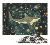 Puzzle quadrati creativi da 1000 pezzi con squalo nel mare stellato per adulti e puzzle in legno, gioco intellettuale, 1000 pezzi (75x50 cm)