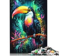 Puzzle quadrati creativi da 1000 pezzi con tucano in un mondo colorato per adulti e puzzle di carta, gioco impegnativo 38x26 cm/1000 pezzi