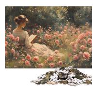 Puzzle quadrati creativi da 1000 pezzi raffigurante una donna che legge in un giardino di rose, per adulti, giochi antistress e regali di Natale unici (75x50 cm)