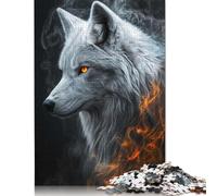 Puzzle quadrati creativi da 1000 pezzi raffiguranti il lupo bianco nel fumo, per adulti e puzzle in legno, giochi antistress e regali di Natale unici (75x50 cm)