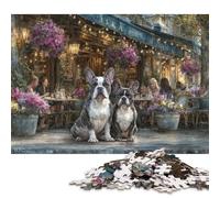Puzzle quadrati creativi da 300 pezzi con cuccioli parigini al caffè per adulti e puzzle in legno, gioco impegnativo, 300 pezzi (40x28 cm)