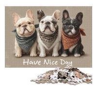 Puzzle quadrati creativi da 300 pezzi con tre bulldog francesi, tre stili per adulti e puzzle in legno, giocattoli educativi, 300 pezzi (40x28 cm)