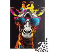 Puzzle quadrati creativi da 500 pezzi con sfumature di giraffa e graffiti per adulti e puzzle in legno, gioco intellettuale, 500 pezzi (52x38 cm)