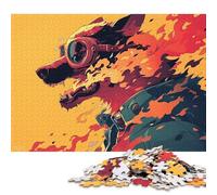 Puzzle quadrati da 1000 pezzi con animali raffiguranti cani in fiamme per adulti, puzzle in legno per l'intrattenimento della famiglia, 1000 pezzi (75x50 cm)