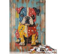 Puzzle quadrati da 1000 pezzi con bulldog colorati dipinti per adulti e puzzle di carta per bambini, regali di Natale 38x26 cm/1000 pezzi
