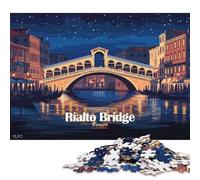 Puzzle quadrati da 1000 pezzi con illustrazione notturna del Ponte di Rialto a Venezia per adulti e puzzle in legno, gioco educativo 1000 pezzi (75x50 cm)