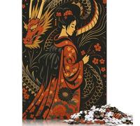 Puzzle quadrati da 1000 pezzi con illustrazioni artistiche di Geisha e Drago per adulti, puzzle di carta, gioco educativo per bambini, 38x26 cm/1000 pezzi