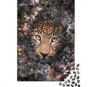 Puzzle quadrati da 1000 pezzi con leopardo fiorito per adulti e puzzle in legno per attività in famiglia, 1000 pezzi (75x50 cm)