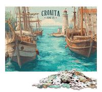 Puzzle quadrati da 1000 pezzi con scena del porto della Croazia per adulti e puzzle in legno per regali di Natale 1000 pezzi (75x50 cm)