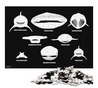 Puzzle quadrati da 1000 pezzi con tipi di squali per adulti e puzzle in legno per attività in famiglia, 1000 pezzi (75x50 cm)