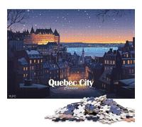 Puzzle quadrati da 1000 pezzi raffiguranti la città di Quebec di notte, per adulti e puzzle in legno per attività in famiglia, 1000 pezzi (75x50 cm)