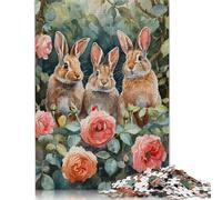 Puzzle quadrati da 1000 pezzi "Tre coniglietti tra le rose", "Flopsy", "Mopsy", "Codaglia di cotone", per adulti e puzzle in legno per bambini, regali di Natale (75x50 cm)