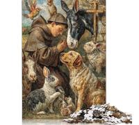 Puzzle quadrati da 300 pezzi di San Francesco con animali per adulti e puzzle in legno per attività in famiglia, 300 pezzi (40x28 cm)