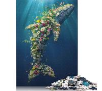 Puzzle quadrati da 500 pezzi con balena floreale e oceano profondo per adulti e puzzle in legno, giocattoli educativi per l'apprendimento, giochi per famiglie, 500 pezzi (52x38 cm)