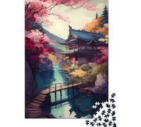 Puzzle quadrati da 500 pezzi con giardino giapponese per adulti e puzzle in legno, gioco educativo 500 pezzi (52x38 cm)