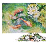 Puzzle quadrati da 500 pezzi con pesci koi e laghetto acquerellato per adulti e puzzle in legno per attività in famiglia, 500 pezzi (52x38 cm)