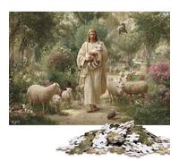 Puzzle quadrati da 500 pezzi di Gesù con pecore in giardino per adulti e puzzle in legno per bambini, regali di Natale 500 pezzi (52x38 cm)