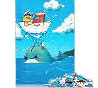 Puzzle quadrati da 500 pezzi raffiguranti il Capitano Anatra sulla Balena, per adulti, puzzle in legno, giocattolo, decorazione da parete, regali di Natale, 500 pezzi (52x38 cm)