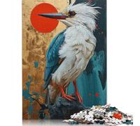 Puzzle quadrati da 500 pezzi raffiguranti il sole con il martin pescatore per adulti, puzzle in legno per l'intrattenimento della famiglia, 500 pezzi (52x38 cm)