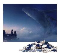 Puzzle quadrati da sogno con incontro notturno con balene, per adulti e puzzle in legno, gioco educativo, sfida giocattolo, 1000 pezzi (75x50 cm)