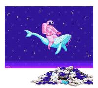 Puzzle quadrati retrò anni '80 con astronauti in pixel art da 1000 pezzi per adulti, puzzle in legno, decorazioni da parete, regali di Natale, 1000 pezzi (75x50 cm)