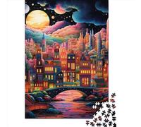Puzzle quadrato con paesaggio notturno cittadino da 500 pezzi per adulti, puzzle in legno, il miglior regalo di Natale per adulti e 500 pezzi (52x38 cm)