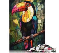 Puzzle quadrato con tucano in vetro colorato da 1000 pezzi per adulti, puzzle di carta, puzzle educativo, gioco per famiglie, 38x26 cm/1000 pezzi
