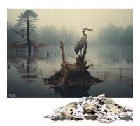 Puzzle quadrato da 1000 pezzi "Airone su un lago nebbioso" per adulti, puzzle in legno, giocattolo educativo per l'apprendimento, 1000 pezzi (75x50 cm)