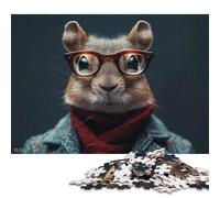 Puzzle quadrato da 1000 pezzi con animali scoiattolo alla moda per adulti e puzzle in legno, gioco educativo, sfida giocattolo, 1000 pezzi (75x50 cm)
