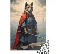 Puzzle quadrato da 1000 pezzi con bulldog inglese e samurai per adulti e puzzle di carta per attività in famiglia, 38x26 cm/1000 pezzi