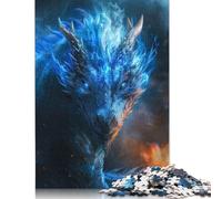 Puzzle quadrato da 1000 pezzi con drago anziano e occhi blu per adulti e puzzle in legno per regali di Natale 1000 pezzi (75x50 cm)