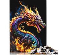 Puzzle quadrato da 1000 pezzi con drago dipinto e fuoco per adulti e puzzle in legno, giocattoli educativi per l'apprendimento, giochi per famiglie, 1000 pezzi (75x50 cm)
