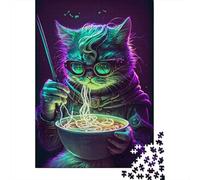 Puzzle quadrato da 1000 pezzi con gatto che mangia spaghetti senza senso per adulti e puzzle in legno, gioco educativo, sfida giocattolo 1000 pezzi (75x50 cm)