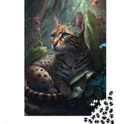 Puzzle quadrato da 1000 pezzi con gatto del Bengala nella giungla per adulti, puzzle in legno, giochi di sfida unici, 1000 pezzi (75x50 cm)
