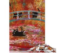 Puzzle quadrato da 1000 pezzi con gatto e ninfee di Monet per adulti e puzzle in legno per bambini, regali di Natale, 1000 pezzi (75x50 cm)