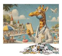 Puzzle quadrato da 1000 pezzi con giraffa e dottore in spiaggia per adulti, puzzle in legno, giochi di sfida unici, 1000 pezzi (75x50 cm)