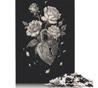 Puzzle quadrato da 1000 pezzi con lucchetto dell'amore e rose per adulti e puzzle in legno, gioco educativo, sfida giocattolo, 1000 pezzi (75x50 cm)