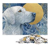 Puzzle quadrato da 1000 pezzi con motivo a luna dorata e cane per adulti, puzzle in legno, gioco educativo per famiglie, 1000 pezzi (75x50 cm)