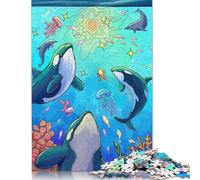 Puzzle quadrato da 1000 pezzi con orche e barriera corallina per adulti e puzzle di carta, gioco educativo, sfida, giocattolo, 38x26 cm/1000 pezzi