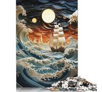Puzzle quadrato da 1000 pezzi con paesaggio marino notturno dipinto a S per adulti e puzzle di carta, giocattoli educativi per l'apprendimento, giochi per famiglie, 38x26 cm/1000 pezzi