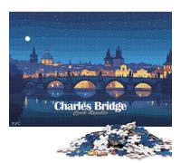 Puzzle quadrato da 1000 pezzi con Ponte Carlo, Repubblica Ceca di notte per adulti e puzzle in legno, gioco educativo, sfida giocattolo, 1000 pezzi (75x50 cm)