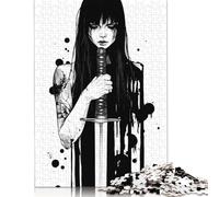Puzzle quadrato da 1000 pezzi con ragazza anime con demone oscuro e spada per adulti, puzzle di carta, puzzle educativo, gioco per famiglie, 38x26 cm/1000 pezzi