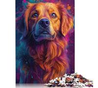 Puzzle quadrato da 1000 pezzi con ritratto di Golden Retriever in stile pop art per adulti e puzzle in legno per la decorazione della casa, 1000 pezzi (75x50 cm)