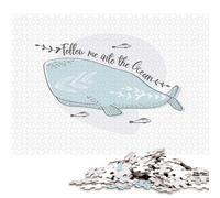 Puzzle quadrato da 1000 pezzi con simpatica balena "Seguimi" per adulti e puzzle in legno, gioco educativo, sfida giocattolo, 1000 pezzi (75x50 cm)