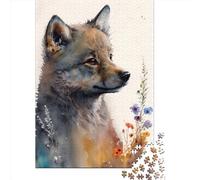 Puzzle quadrato da 1000 pezzi con simpatico cucciolo di lupo dipinto per adulti e puzzle di carta per bambini, regali di Natale 38x26 cm/1000 pezzi